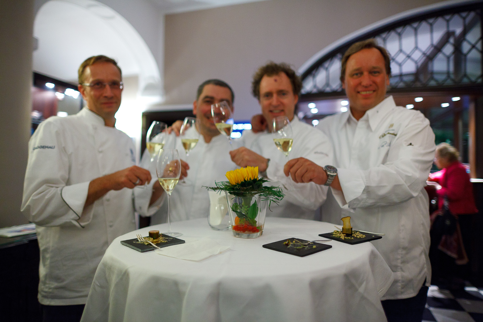 Chefs Nils Henkel (Schlosshotel Lerbach), Christian Bau (Schloss Berg), Sven Elverfeld (Aqua), and Thomas Bühner (La Vie)