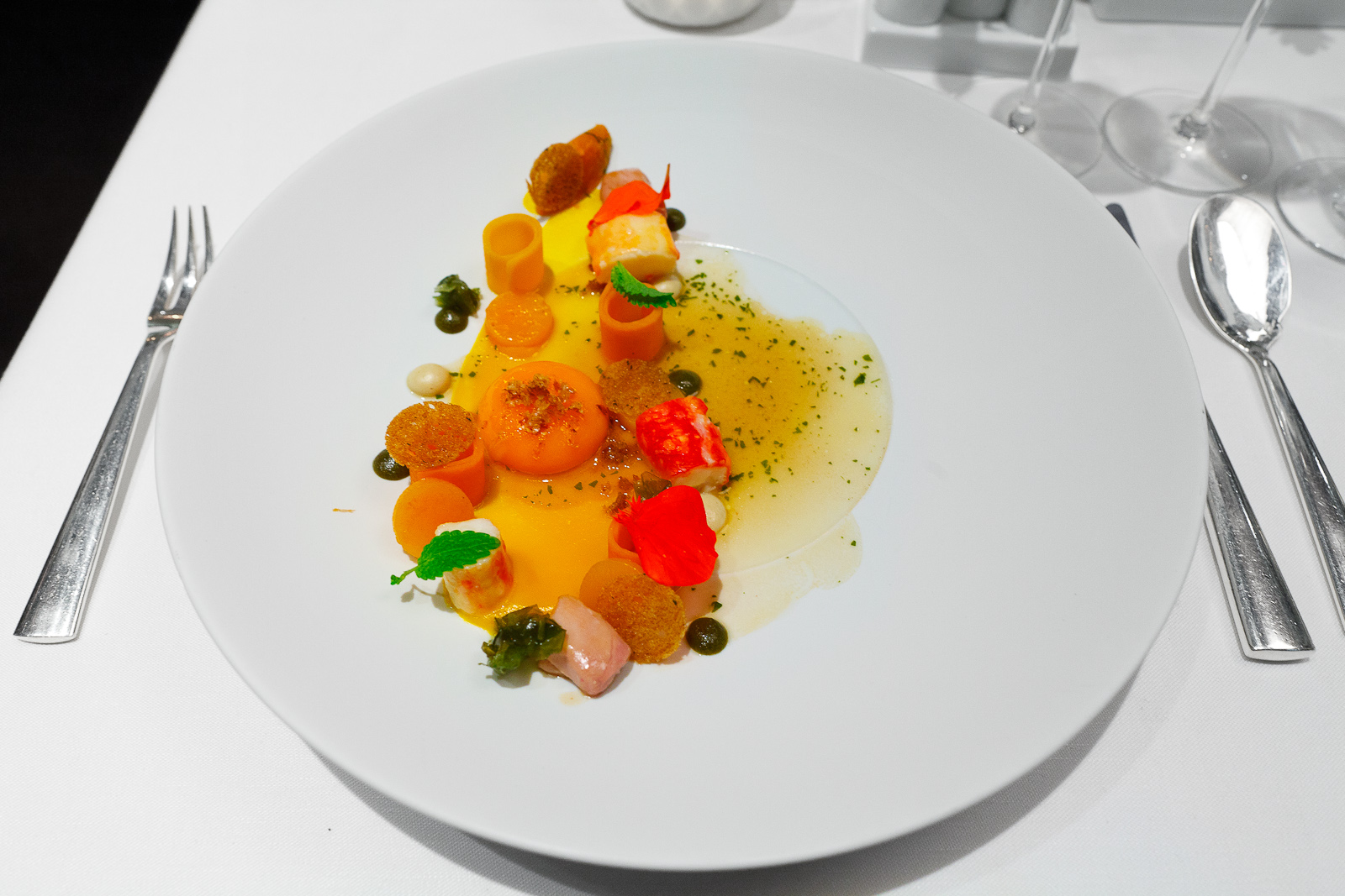 5th Course: King crab, smoked egg, pumpkin, sot l'y laisse, by Thomas Bühner