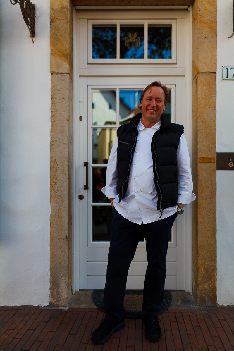 Chef Thomas Bühner in front of his home in Osnabrück, Lower Saxony