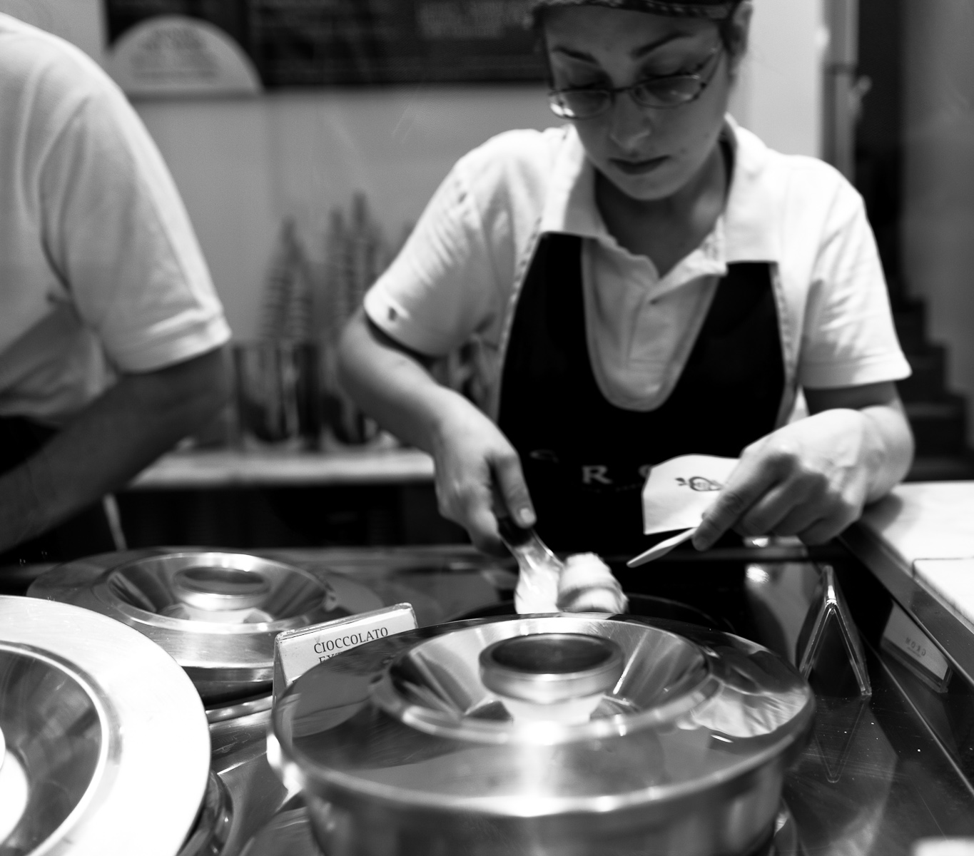 Scooping gelato, almost like a soft quenelle