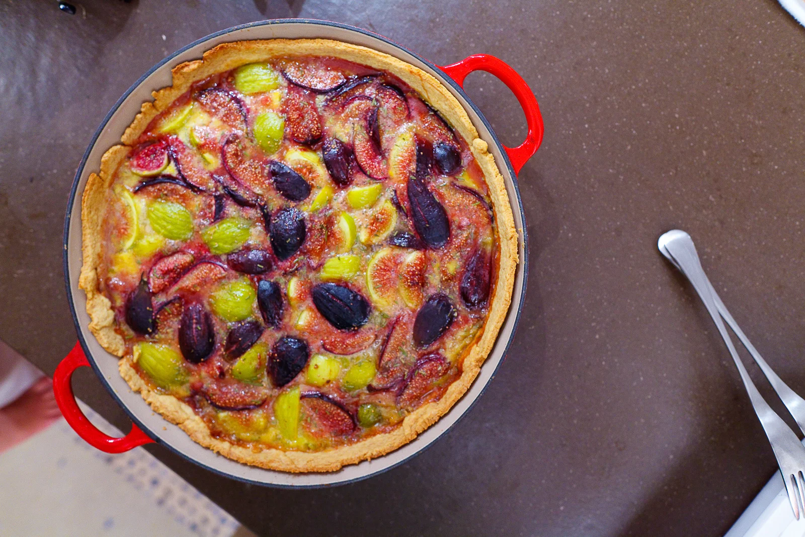 Fig Custard Tart Mascarpone, acacia honey, rosemary blossoms.