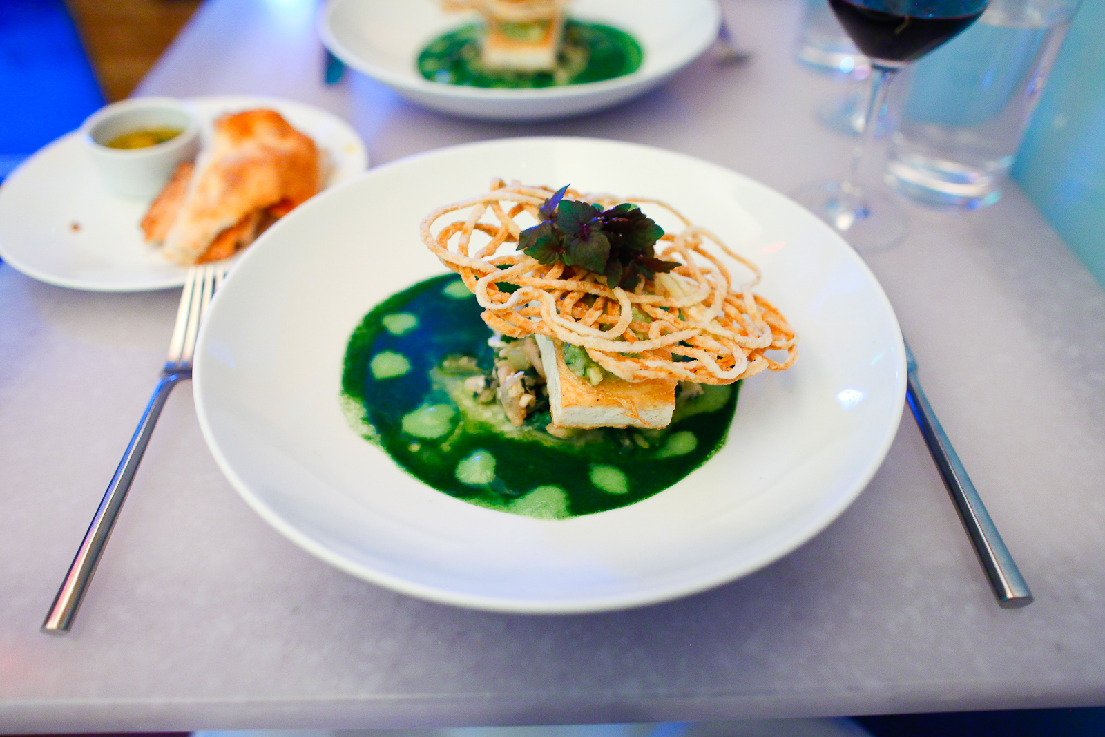 Cucumber - coconut poached tofu, shiso galangal sauce, salsify and hearts of palm ($17)