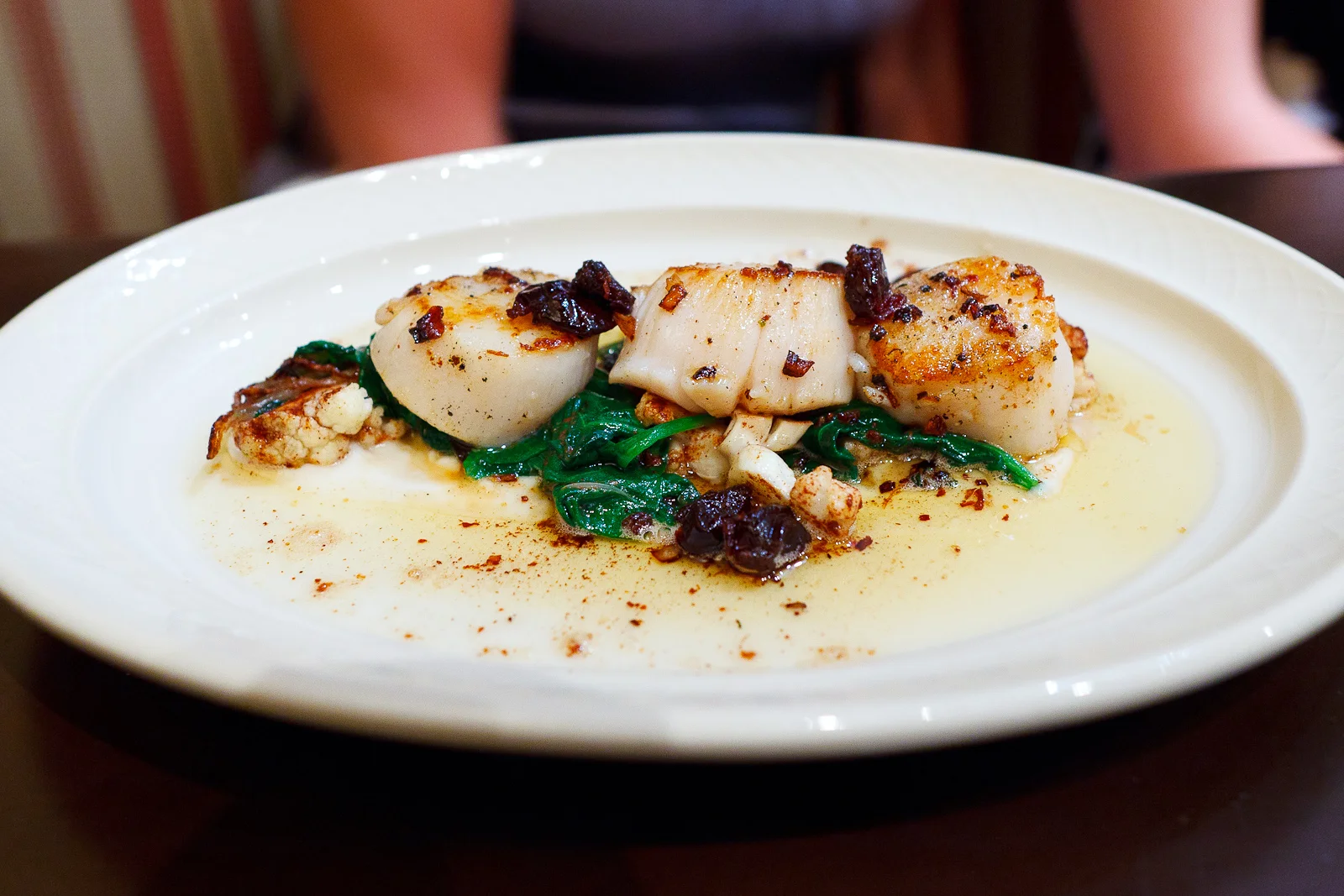 Scallops, cauliflower, dried cherry, brown butter ($11.5)