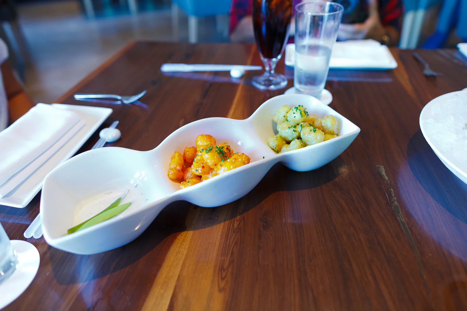 Rock shrimp tempura - spicy kochujan sauce, wasabi aïoli ($16)