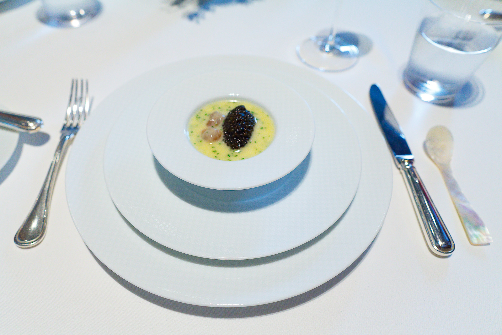 1st Course: "Oysters and Pearls" - “Sabayon” of Pearl Tapioca with Island Creek Oysters and White Sturgeon Caviar