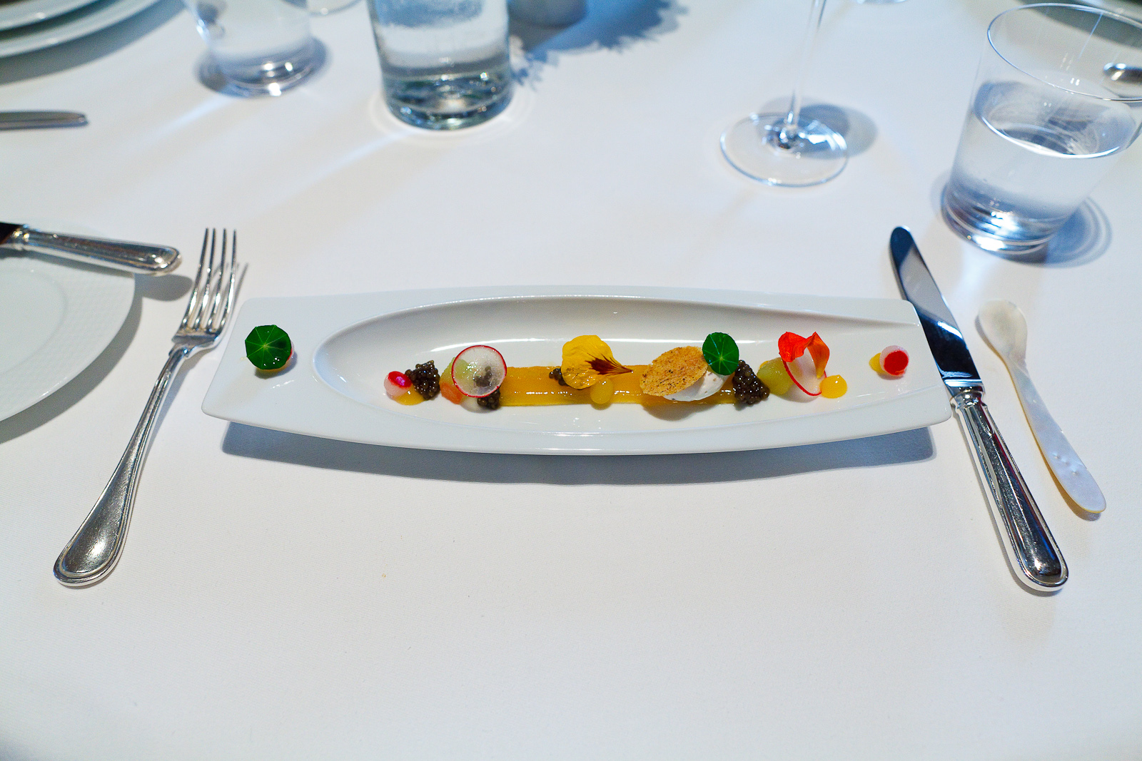 2nd Course: Royal Ossetra Caviar, Compressed Summer Melon, Nasturtium and Black Pepper Crème Fraîche