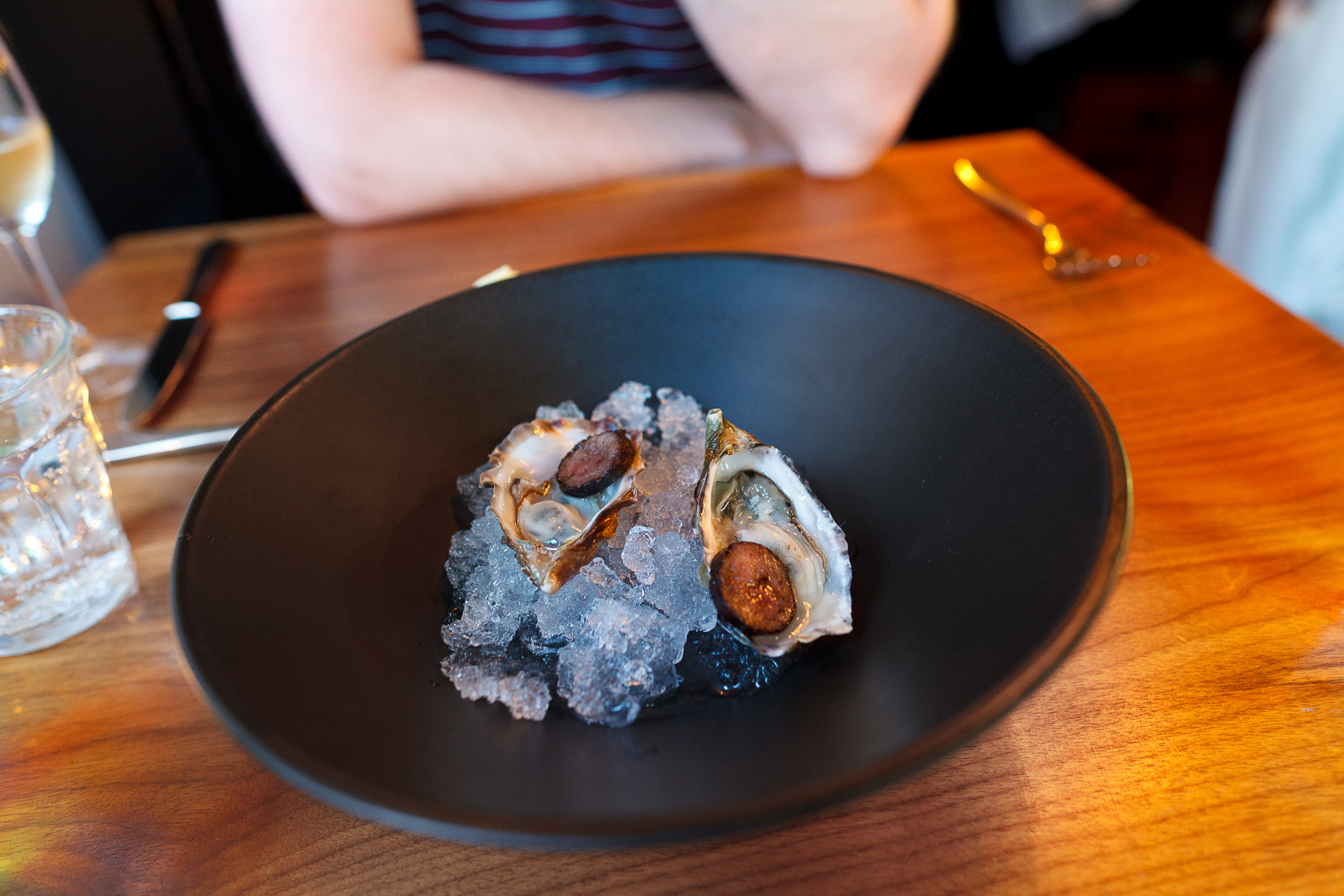 Kumamoto oysters and blood sausage