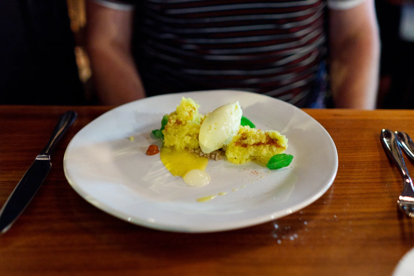 Corn cake, bourbon ice cream, chorizo caramel, lime