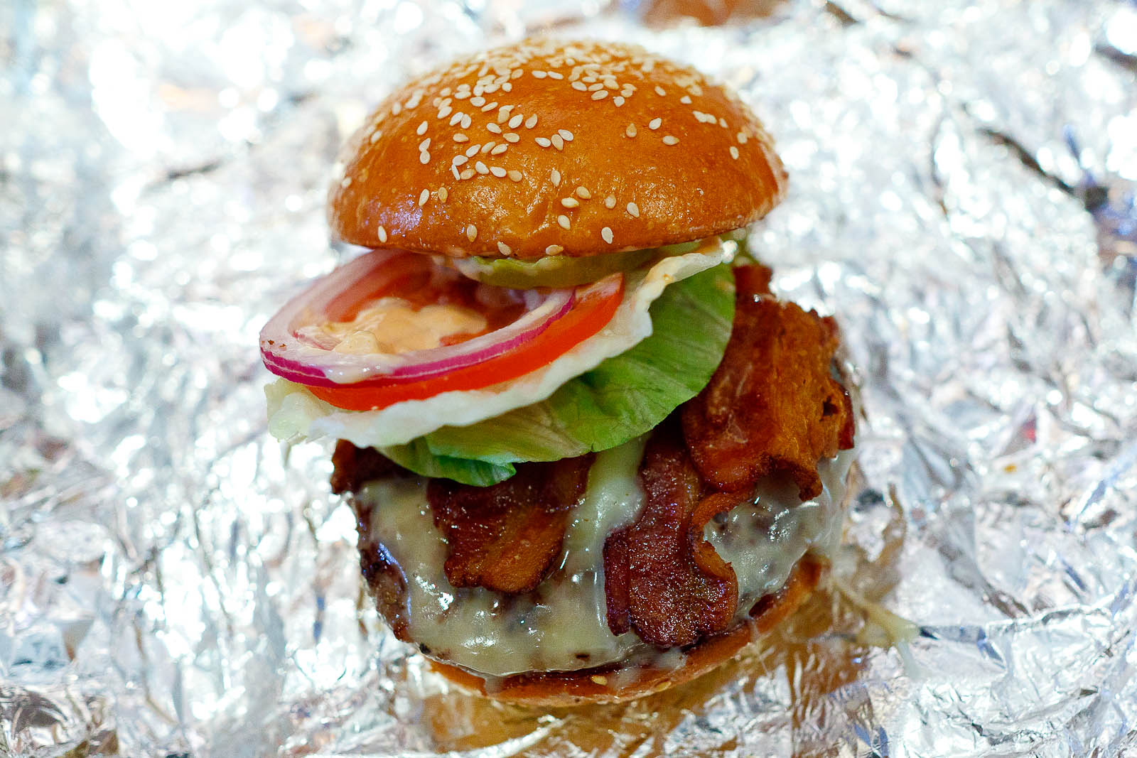 BLT Burger - Double smoked bacon, lettuce, tomato, BLT burger sauce ($7.50)