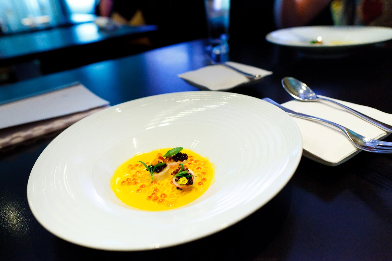 1st Course: Steelhead roe, dijon, rutabaga, grapefruit