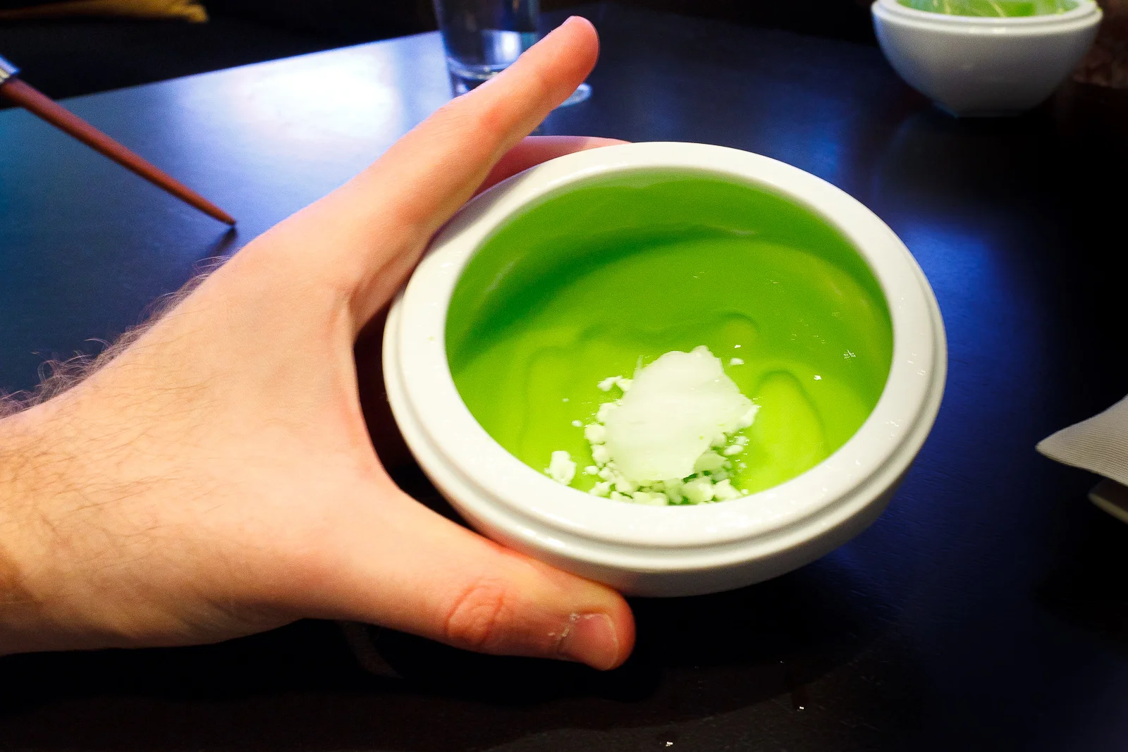 7th Course, Part III: English pea, olive oil, chamomile, green apple