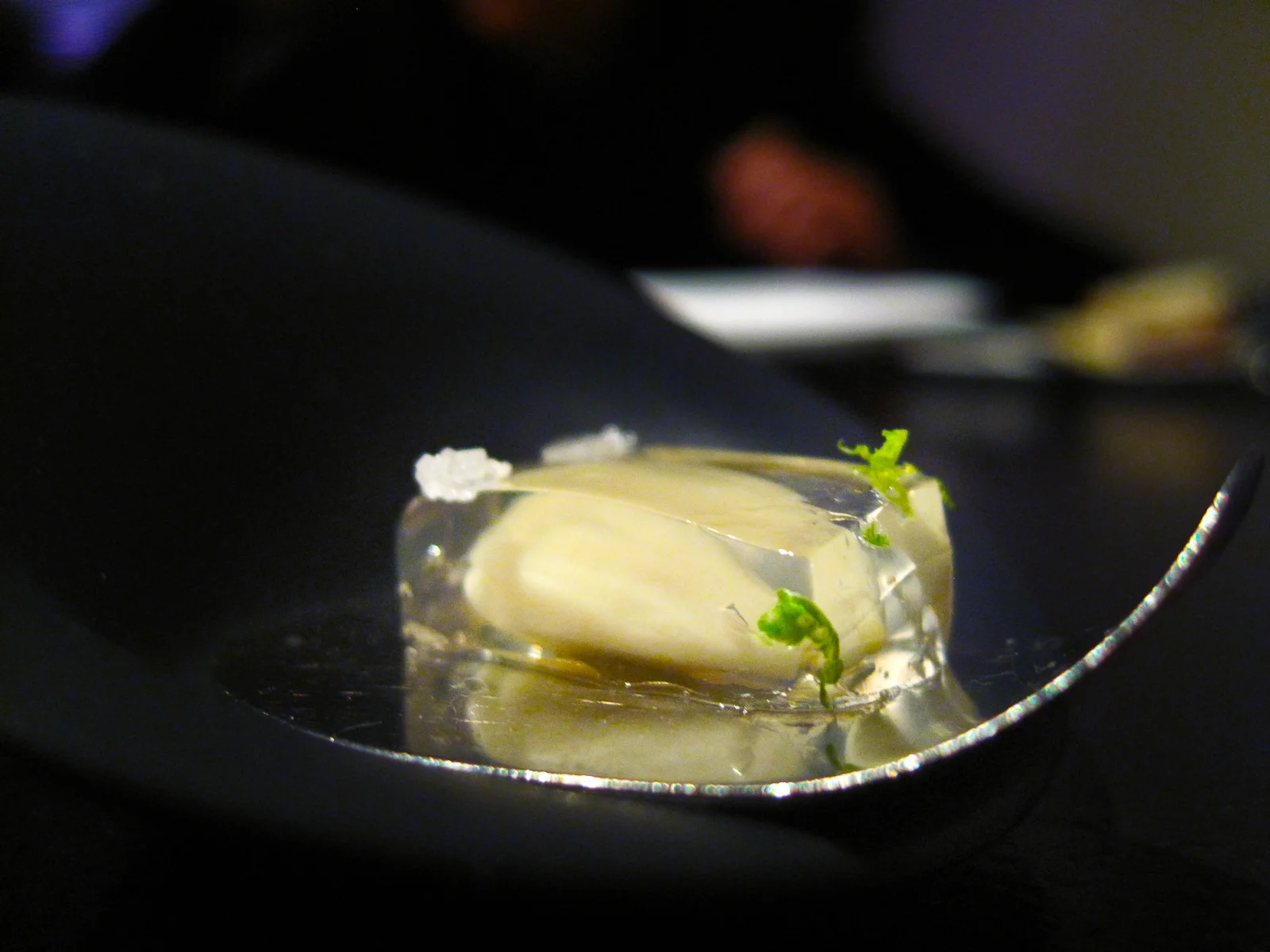 4th Course: Green almond, juniper, gin, sugar
