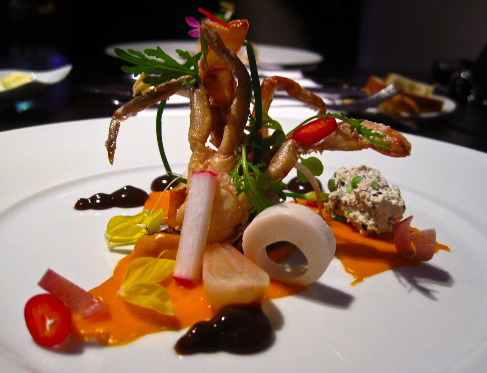 5th Course: Soft shell crab, carrot, five spice, duck
