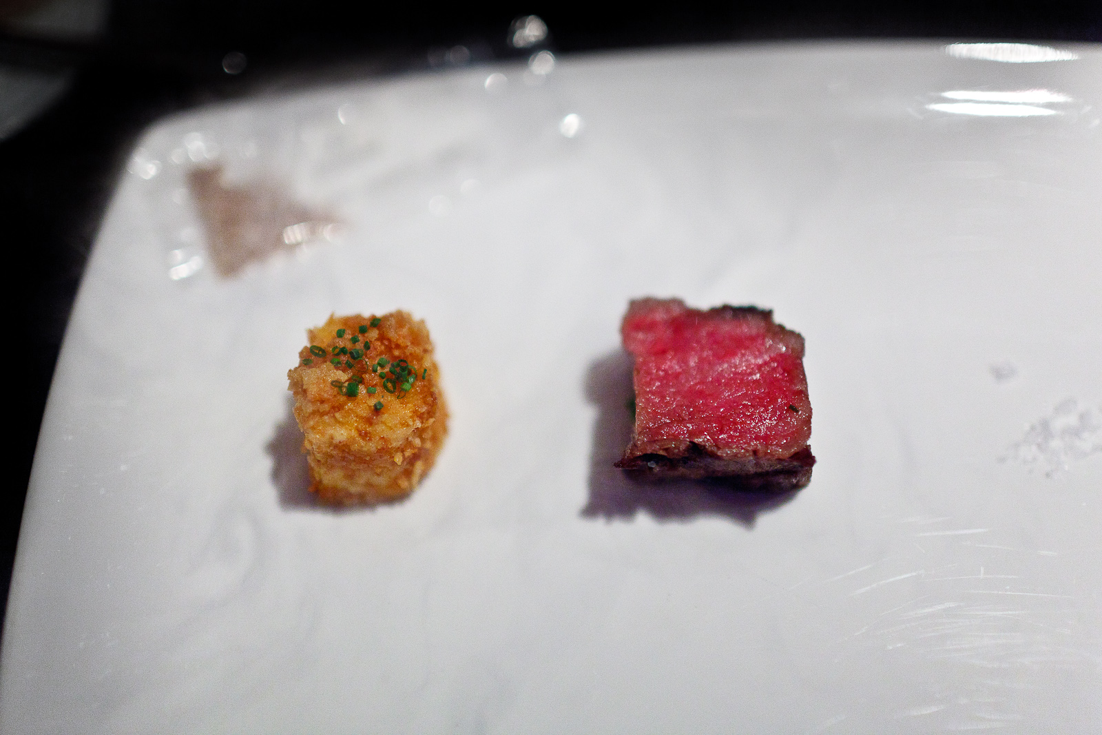 14th Course: Wagyu beef, powdered A-1, potato, chips