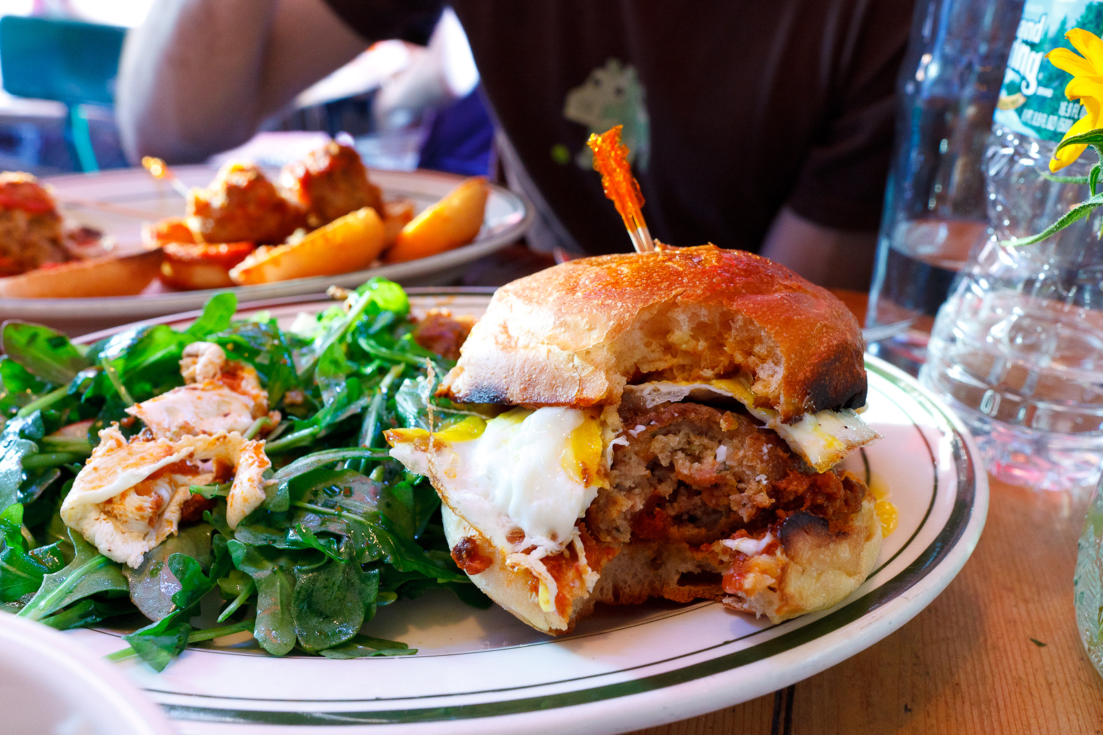 Meatball smash, chicken, classic tomato, mozzarella cheese, with "family jewels" ($8)