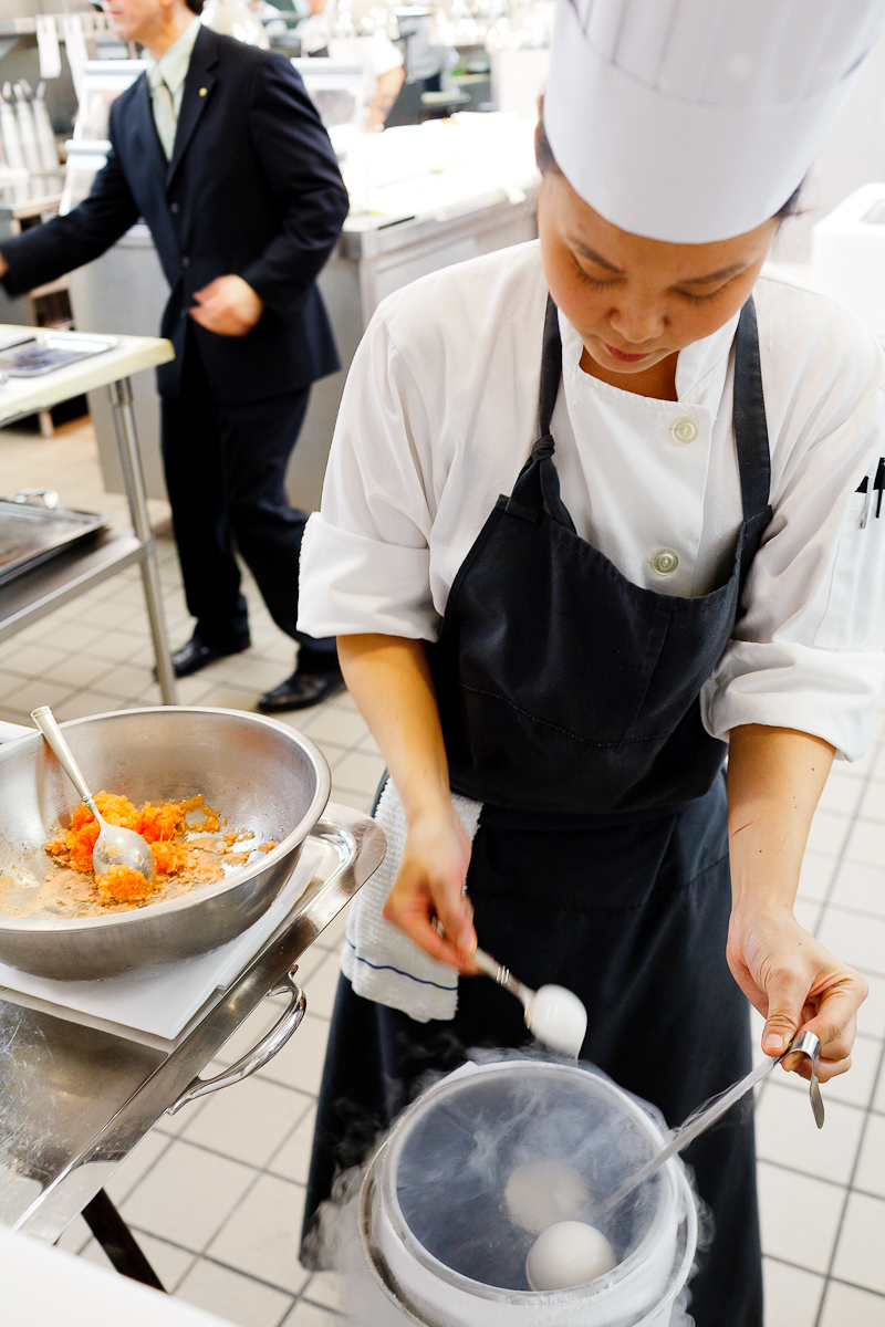 Preparing the liquid nitrogen aperol sorbet