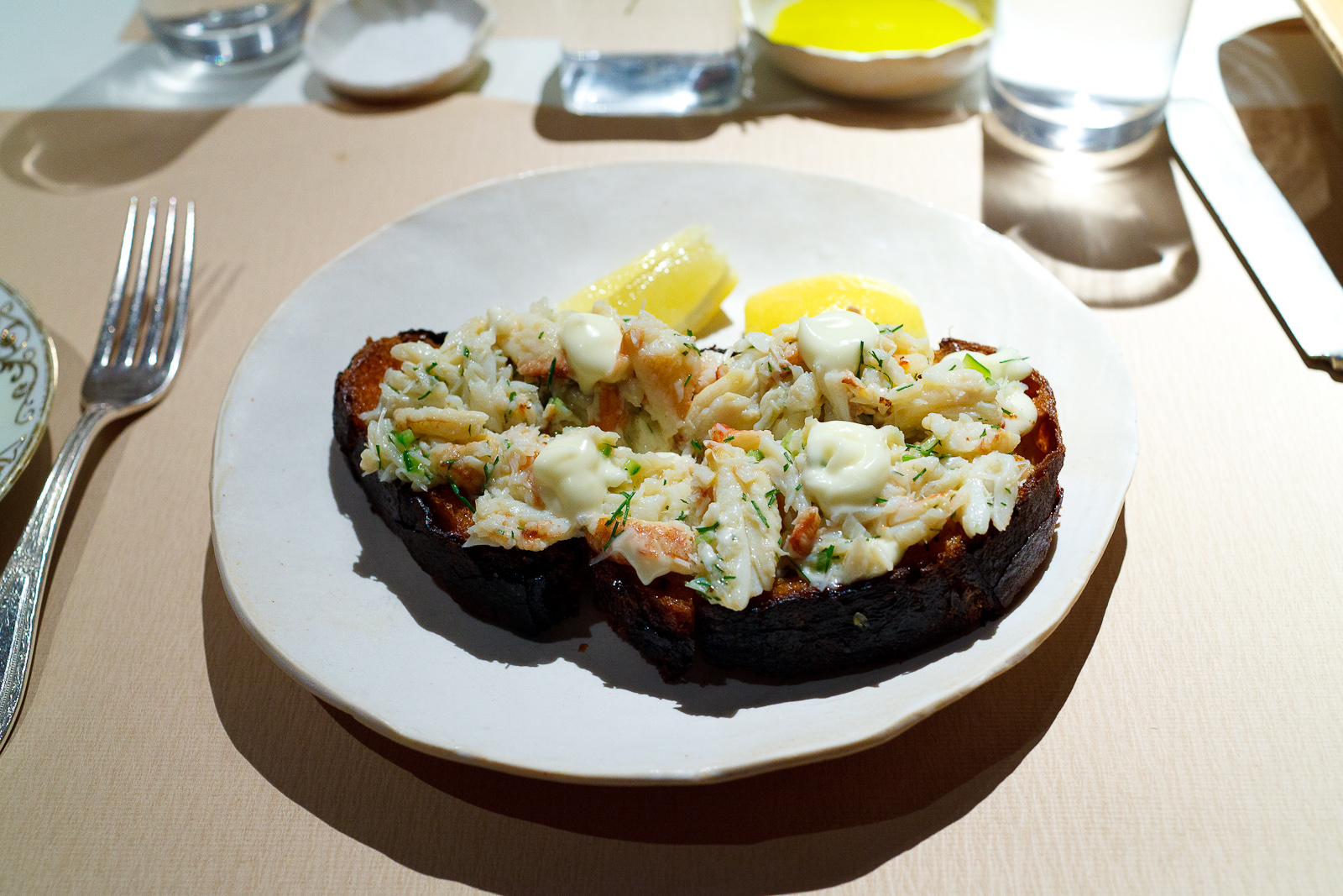 Crab toast with lemon aioli ($15)