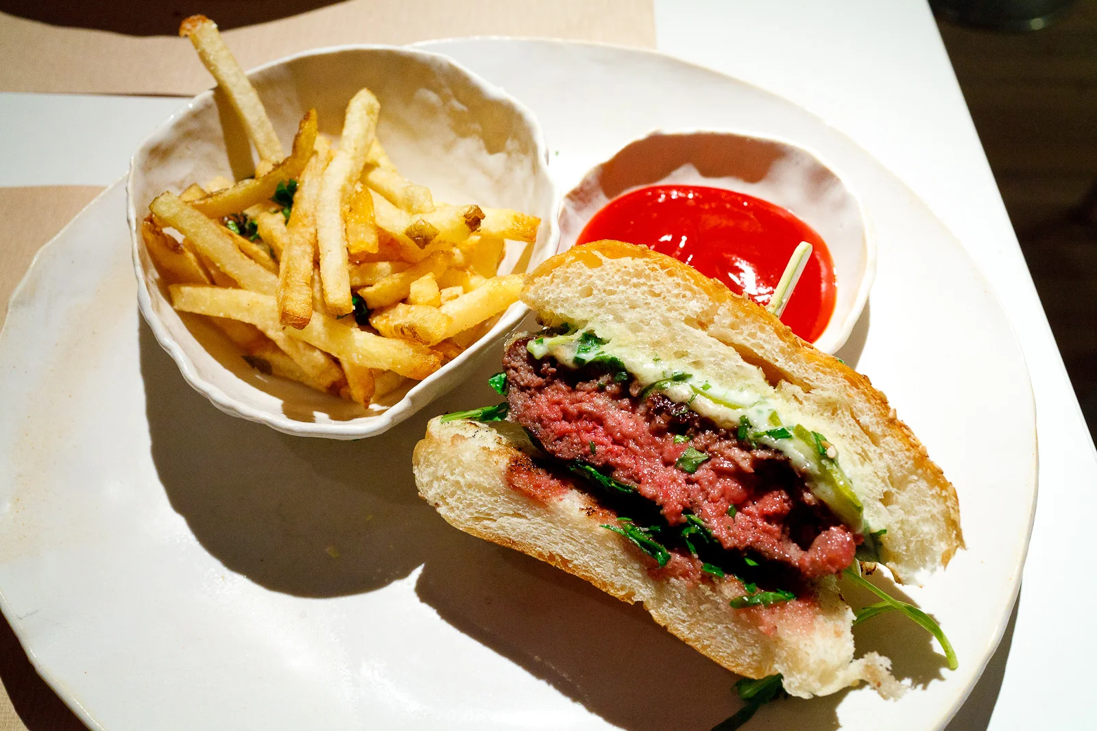 Akaushi cheeseburger with herbed mayo and pickled jalapeños ($22)