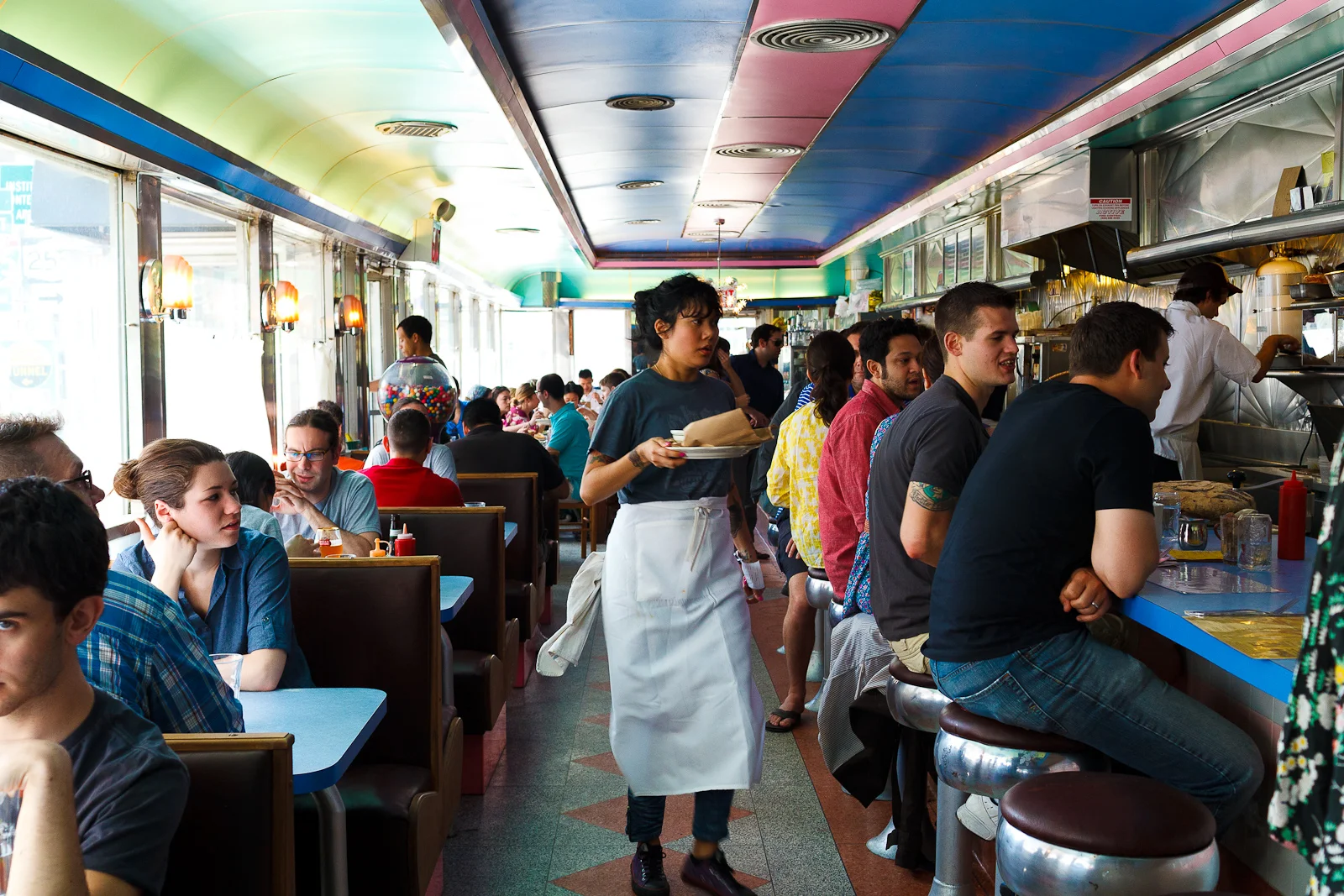 Interior of diner on a Sunday afternoon