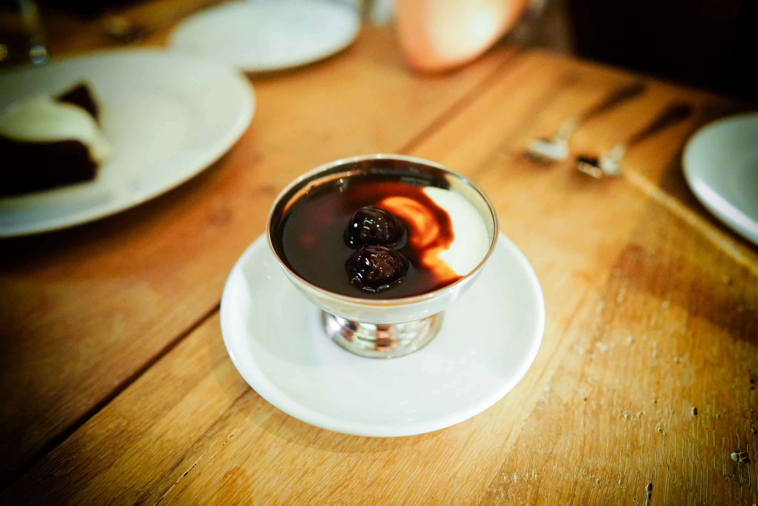 Panna cotta with Amarena cherries ($11)