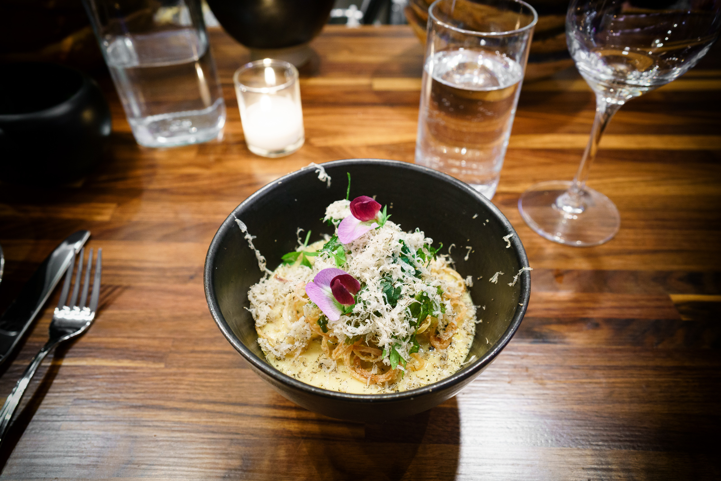 Spring Onion Chawanmushi, Summer Truffle, Lovage ($15)