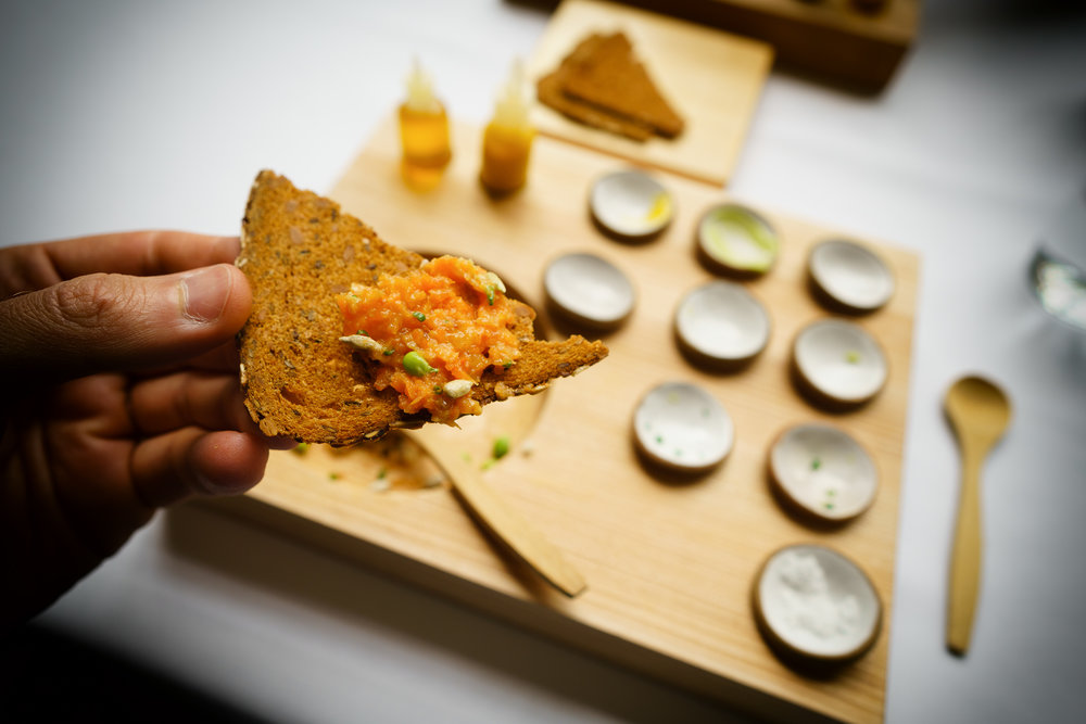 Carrot: tartare with rye toast and condiments (2012)