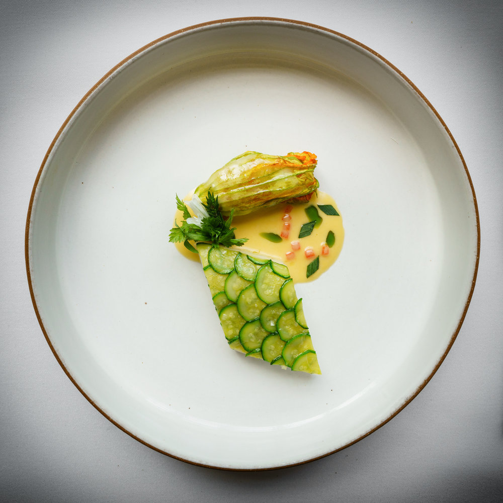 Turbot: poached zucchini and squash blossom (2007)