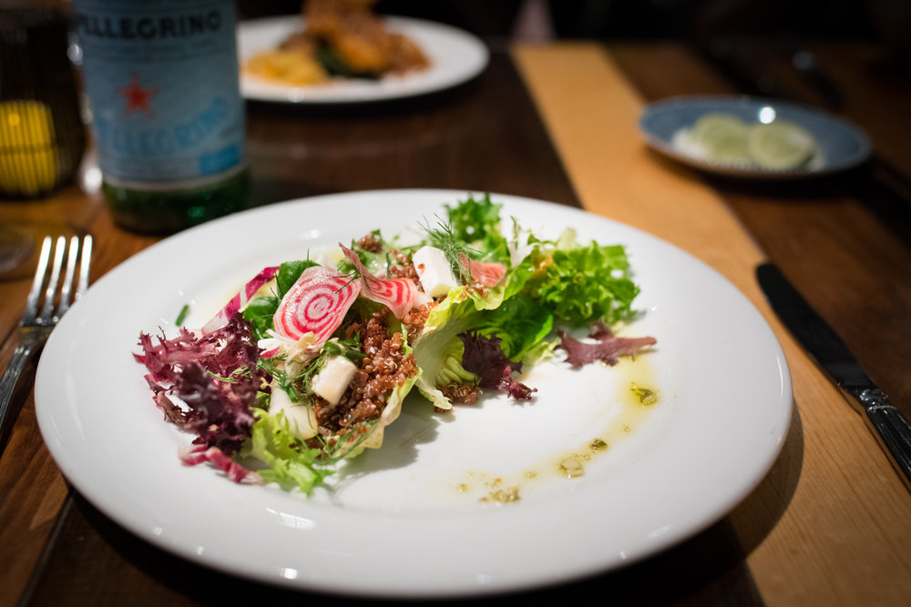 Red Quinoa & Chicories, bartlett pear and goat cheese.