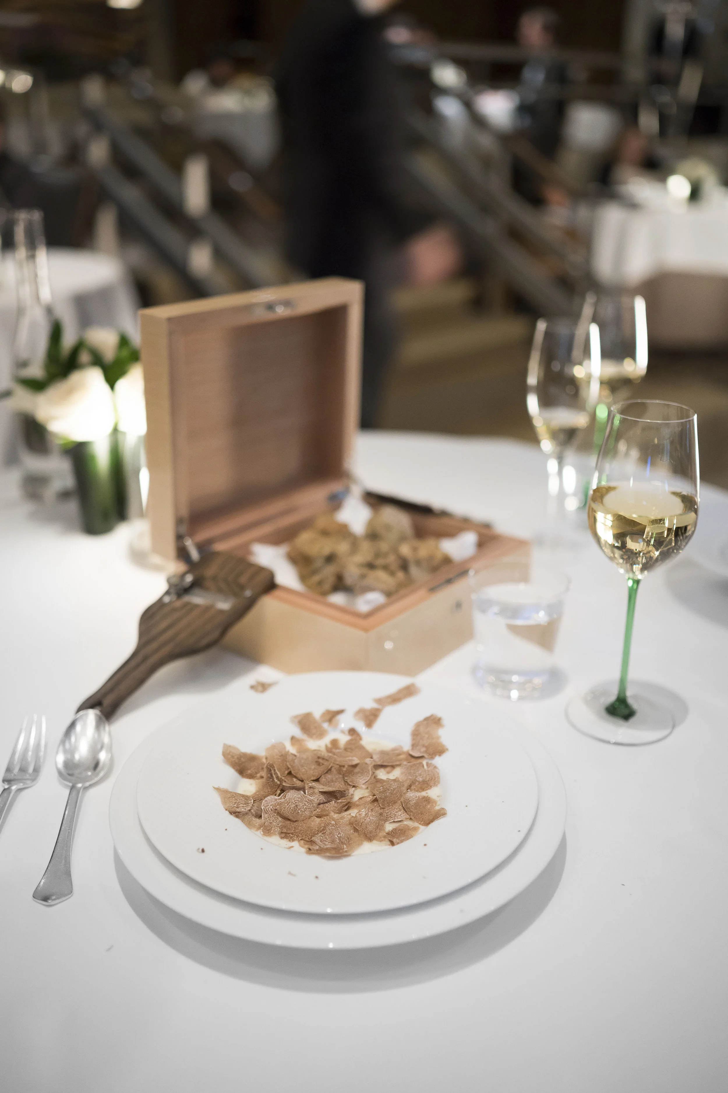 "Carnaroli Risotto Biologico." Shaved White Truffles from Alba. Up Close.