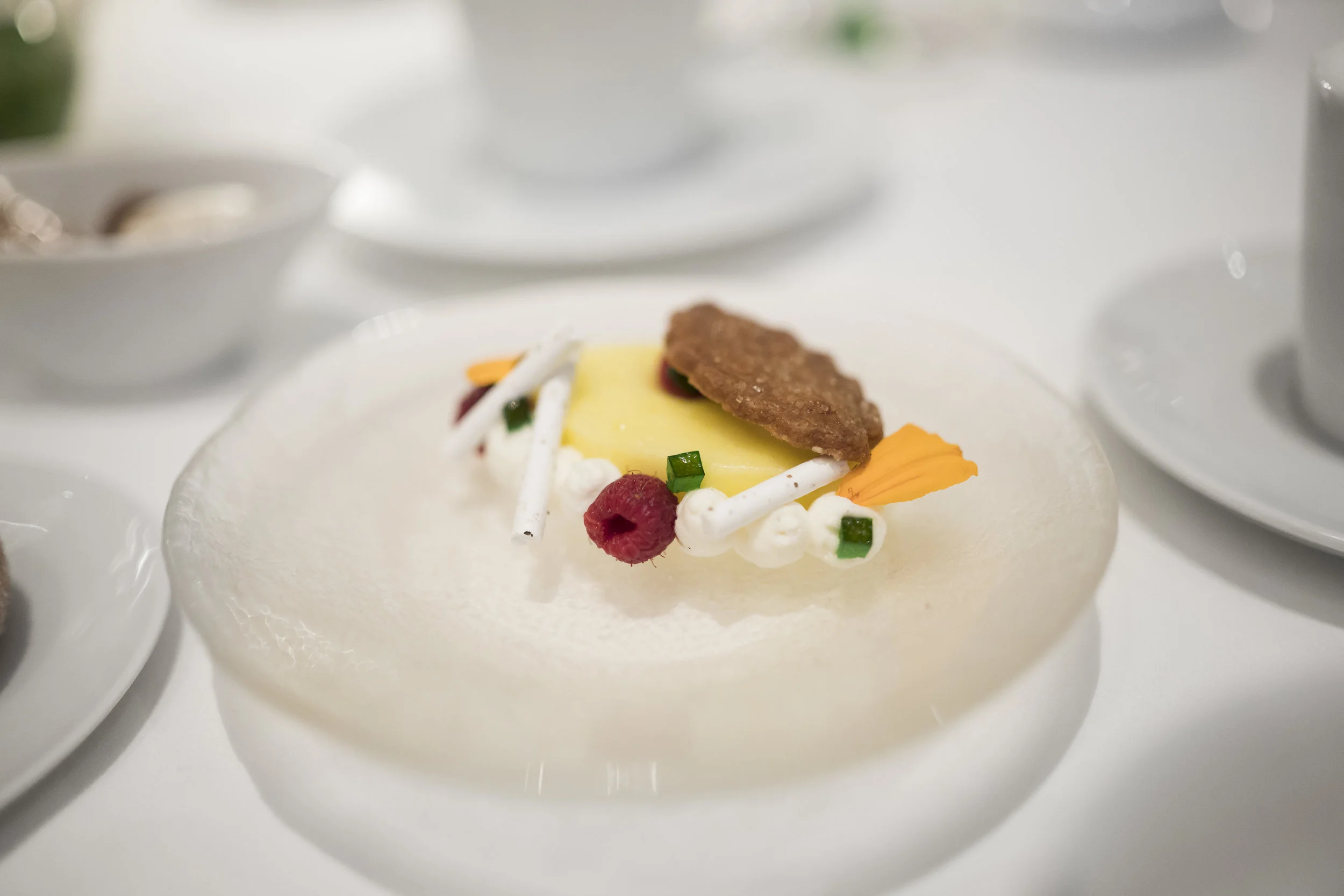 "Key Lime Pie." Per Se Graham Cracker, Tellicherry PEppercorn Meringues and Macerated Phillips Farm Raspberries.