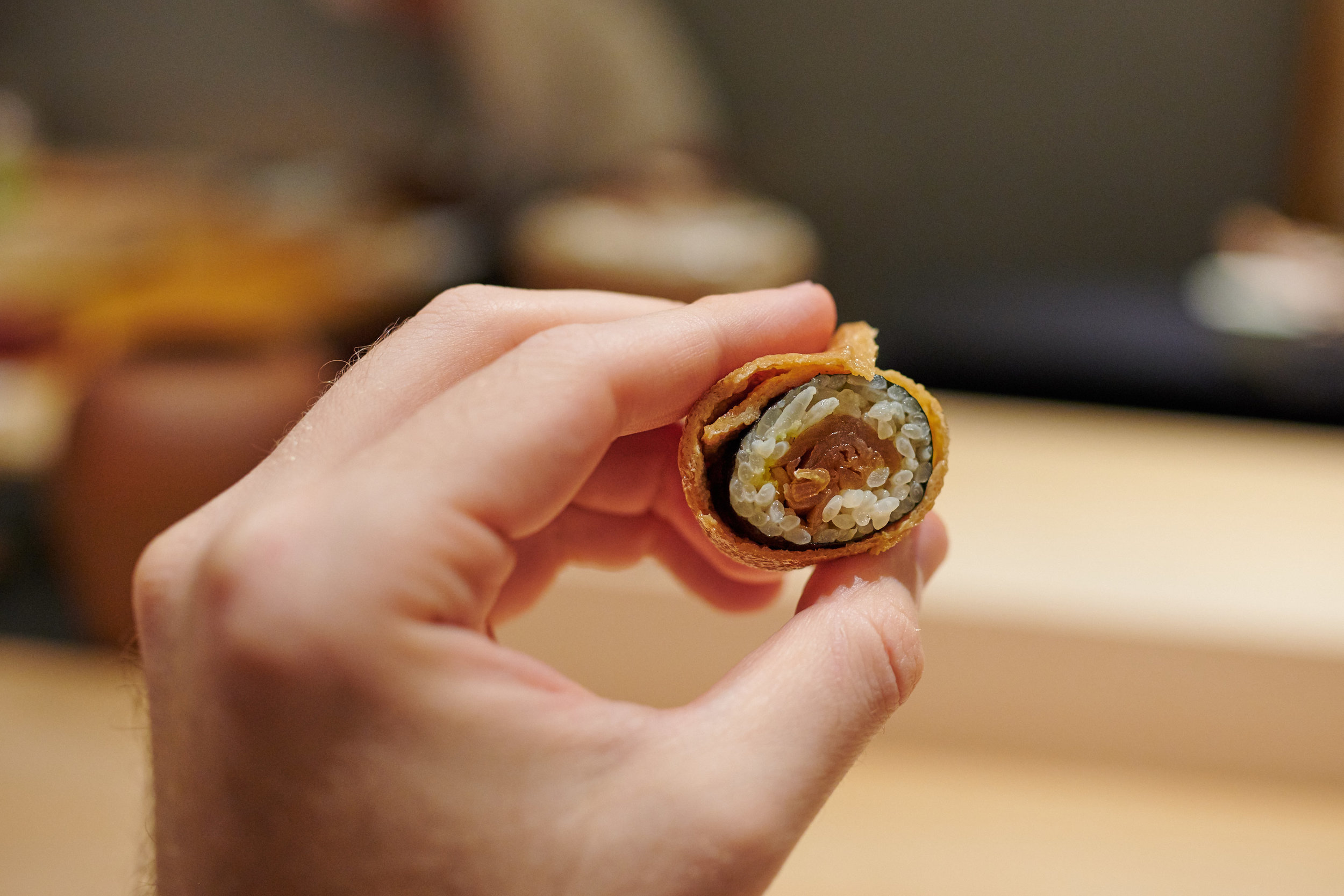 Pickled gourd sushi roll in seasoned tofu pouch (inari)
