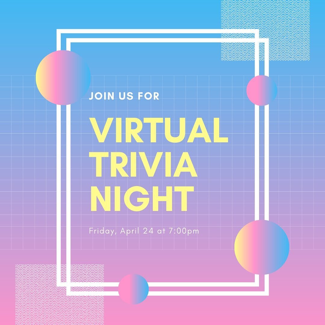 TONIGHT! &ldquo;Zoom&rdquo; on over to do a variety of Trivia Challenges on Kahoot. Prizes for each winner!
7:00pm | Link in bio