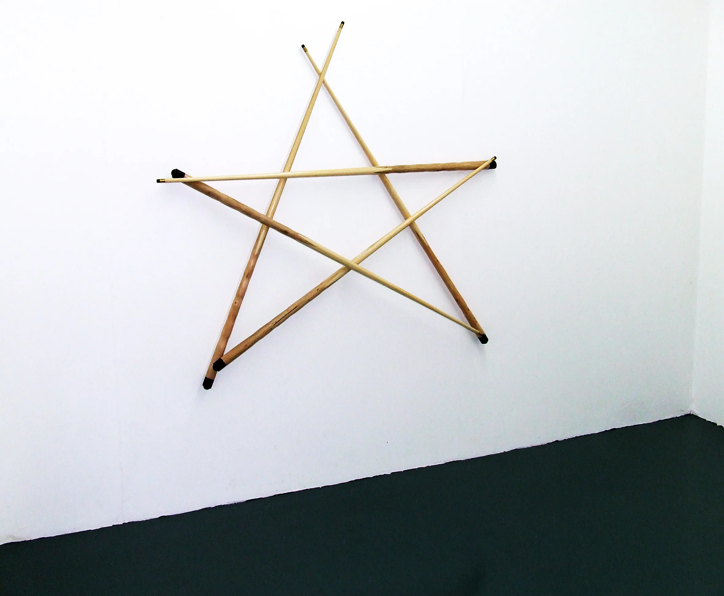 Untiled (Pentagram) 2019 Snooker cues, wax, varnish, screws