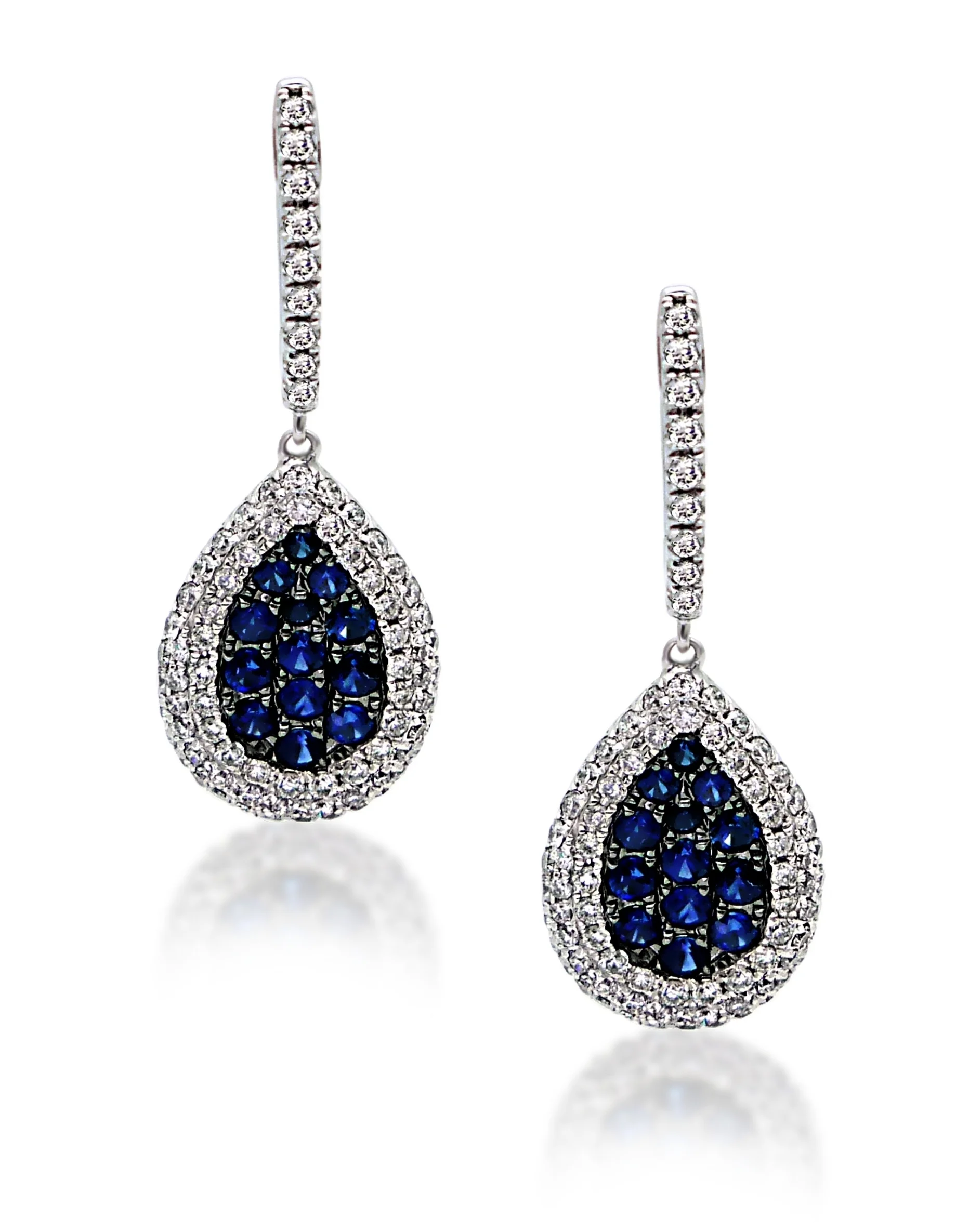 18KT White Gold Diamond and Ceylon Sapphire Earrings.