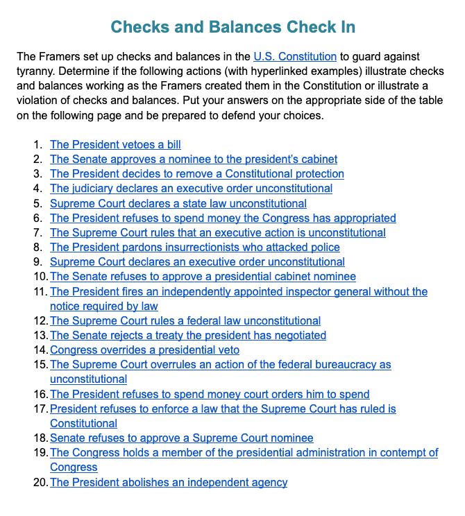 Checks and Balances Check In