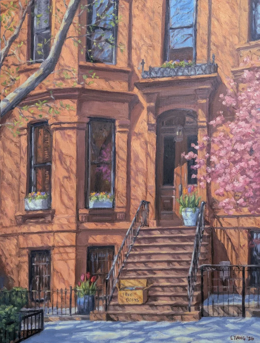 Stoop with Free Books and Cherry (commissioned)