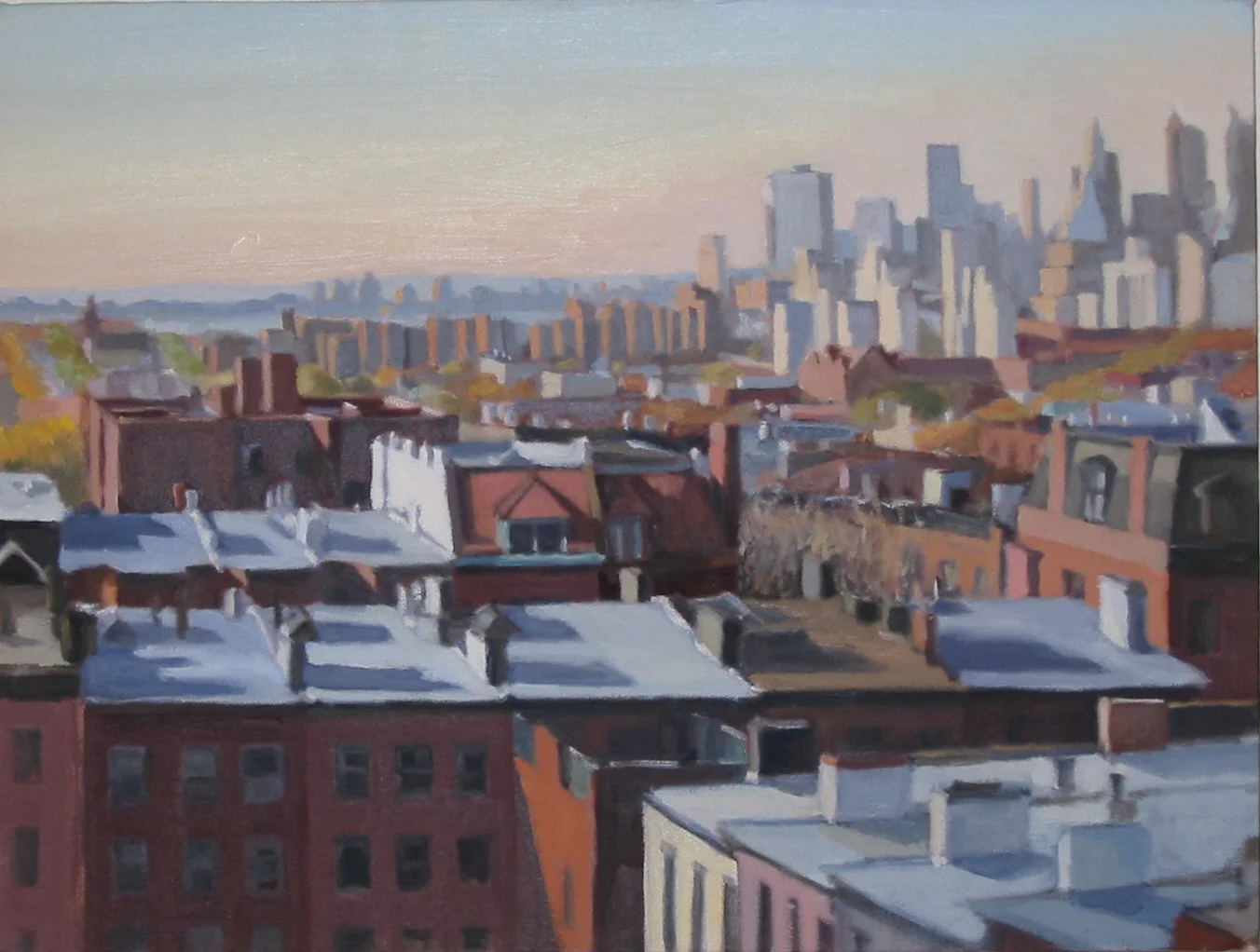"Rooftop View, Lower Manhattan," oil on canvas, 12"x16", 2002