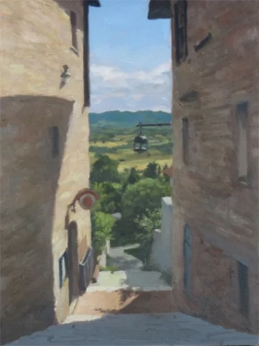 Stairs Down from Assisi , oil on canvas board, 16x12 in