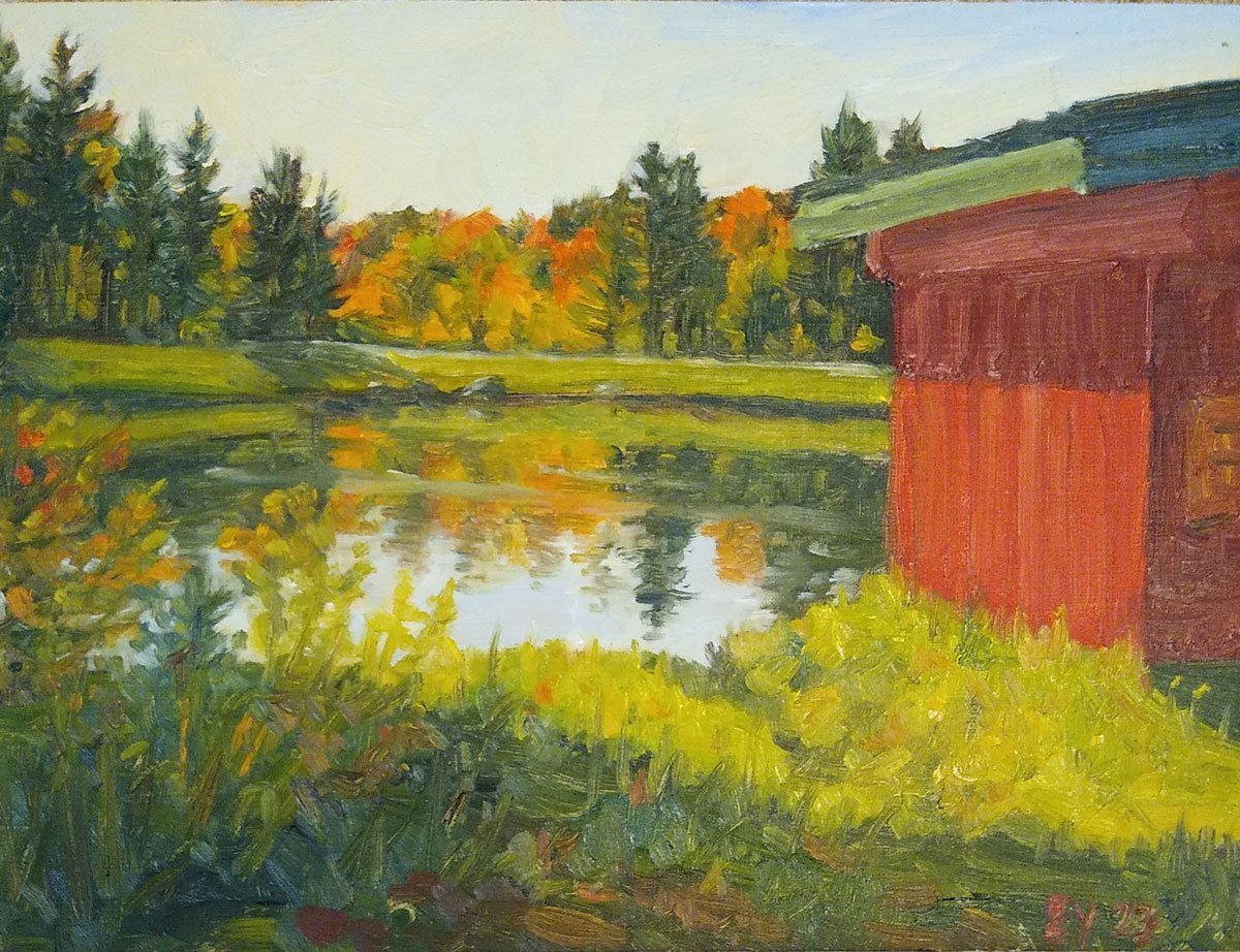Snow Lake with Fall Foliage