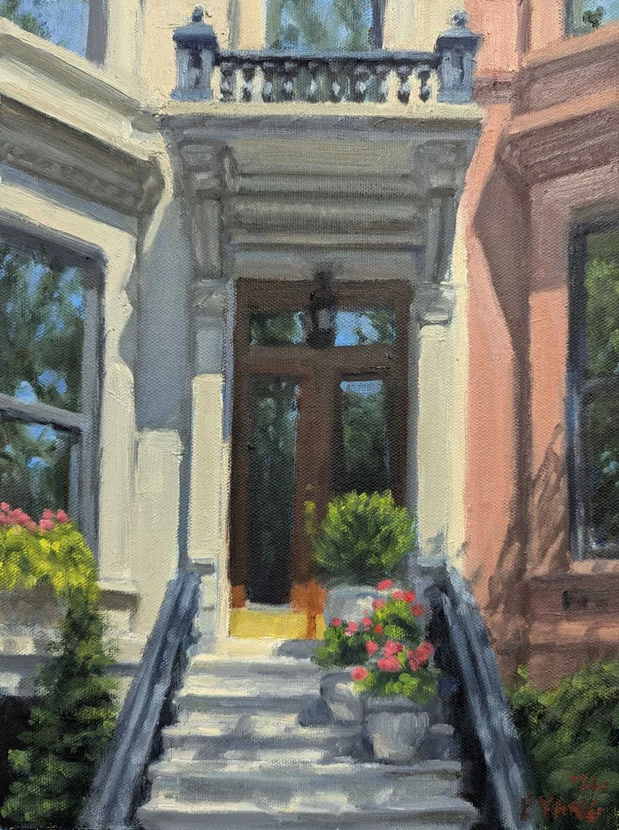 Limestone Stoop with Geraniums