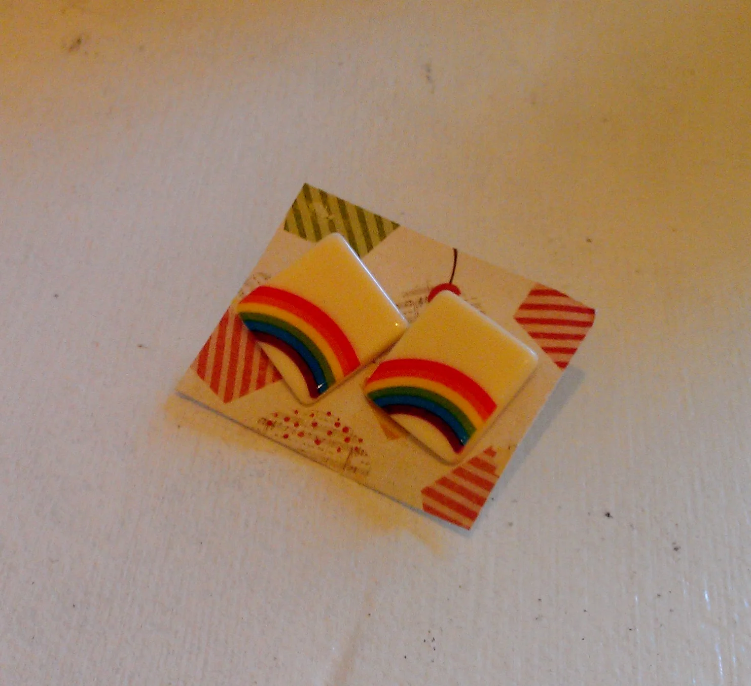 Rainbow Earrings by Lanyapi Designs made from vintage button! $15