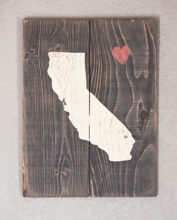 Reclaimed California State with Heart 8X11, $40
