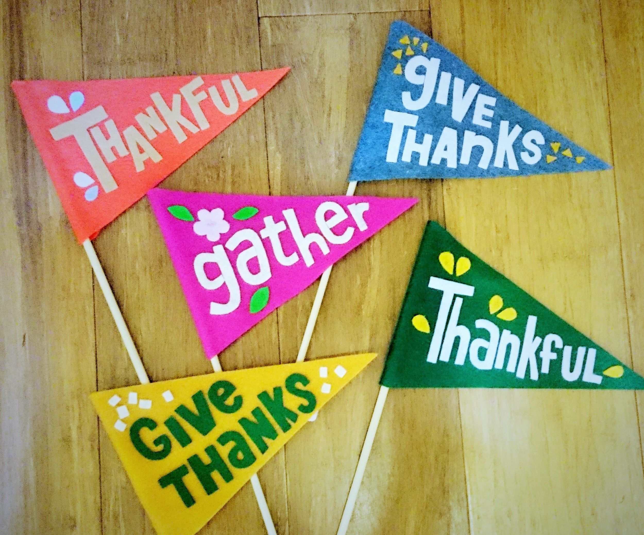 Thanksgiving themed felt pennants made by Feed the Fish Co. Available in-store from $12.