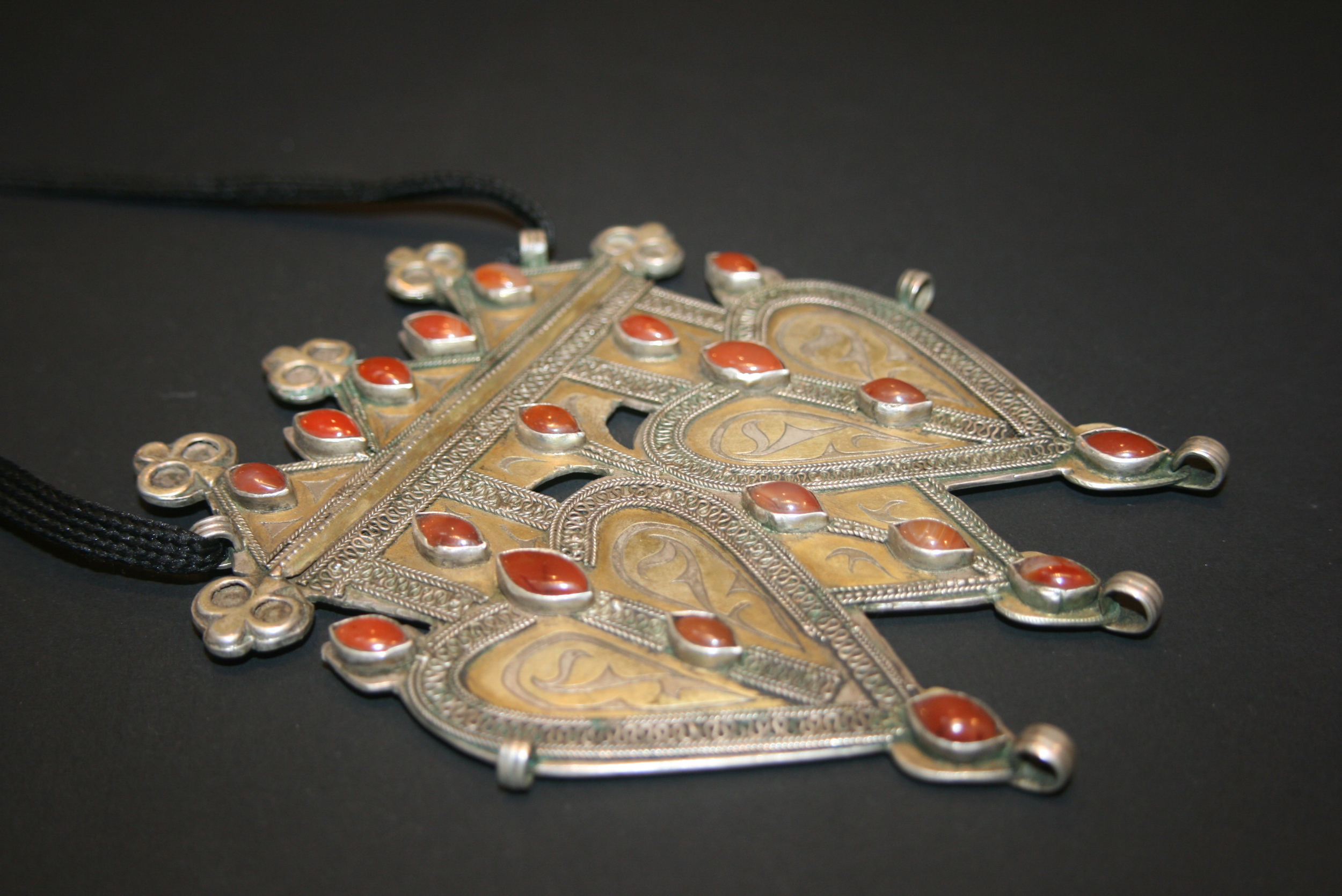 Old Teke Turkman carnelian and silver pendant