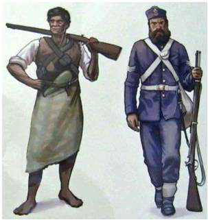 A depiction of a Maori warrior and British soldier at the Battle of Gate Pa