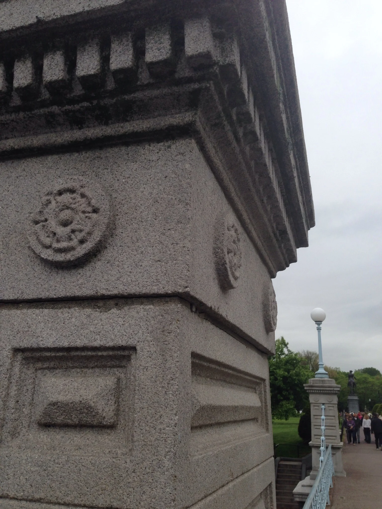 This column is part of a bridge crossing in The Public Gardens. I like the shape of the dentil mould and the pyramid center panel on each side. Might make a nice island detail...