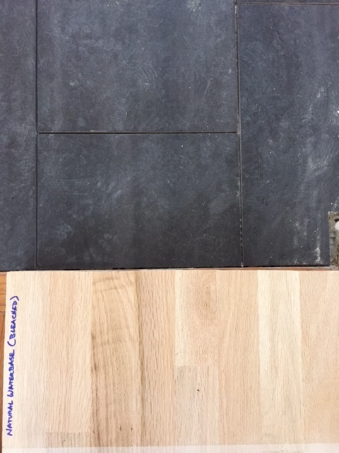 Here is the favored wood stain next to the new mudroom entry tile. 