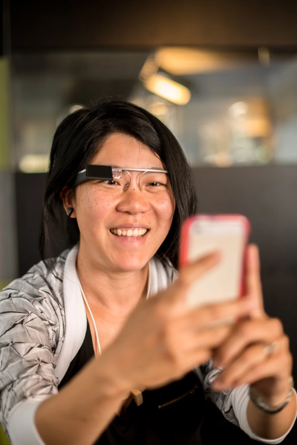 ABA Counsellor Lynn Ng trying out Glass.