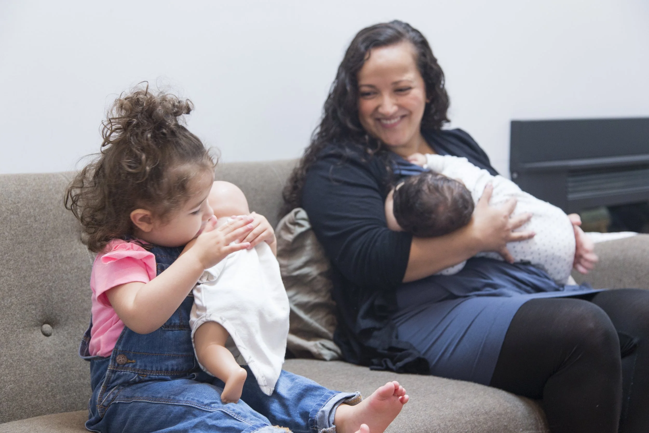 Ava (2) with her “baby” next to mother, Kat and baby Matteo (6 months.).