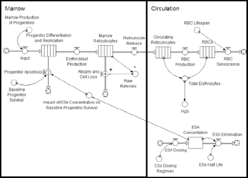 Figure 1: This stock and flow diagram allowed the researchers to effectively communicate with specialists and resolve key misunderstandings in their work.